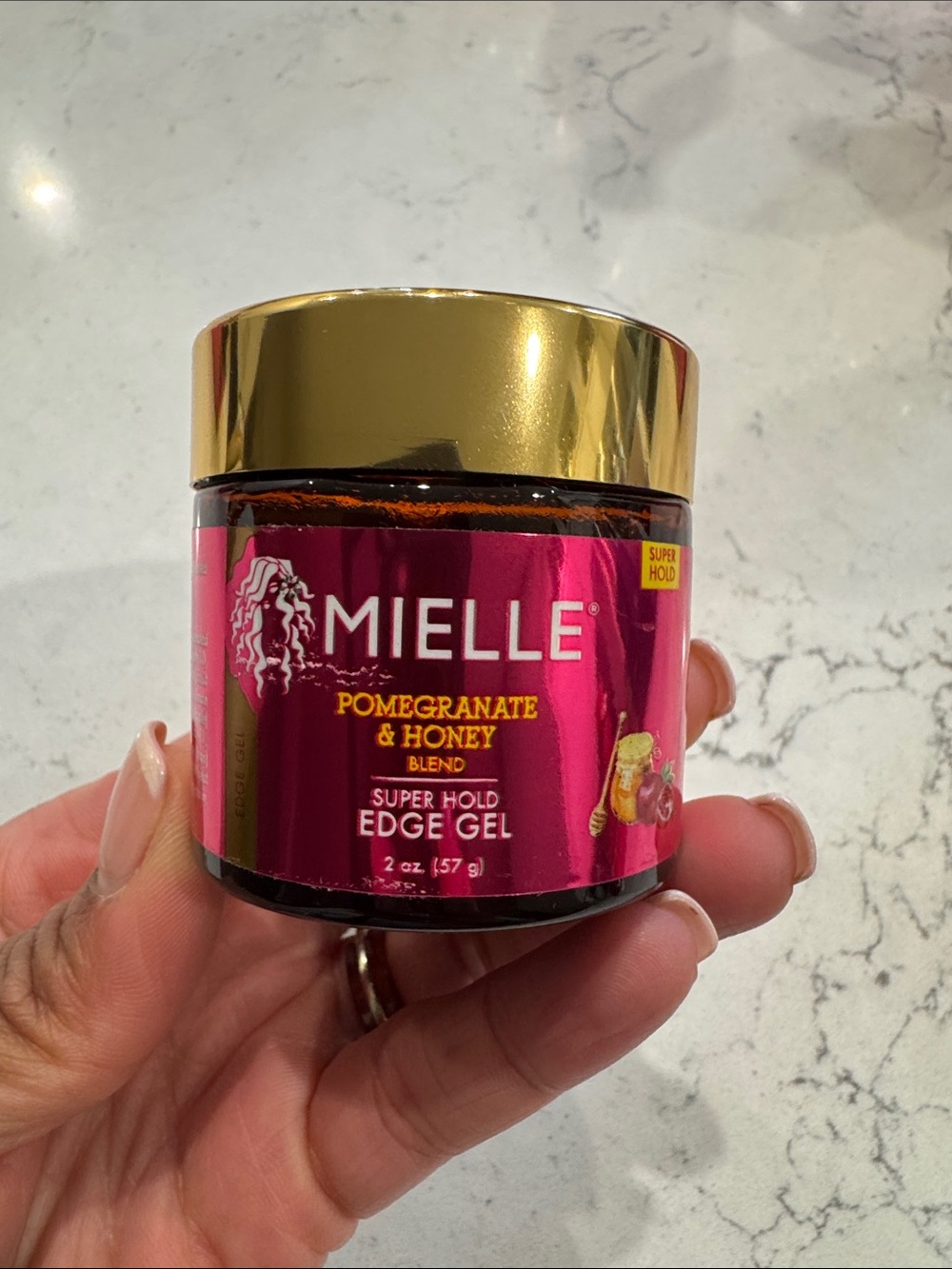 Mielle Pomegranate & Honey Super Hold Edge Gel - Gold Cap, Magenta Jar